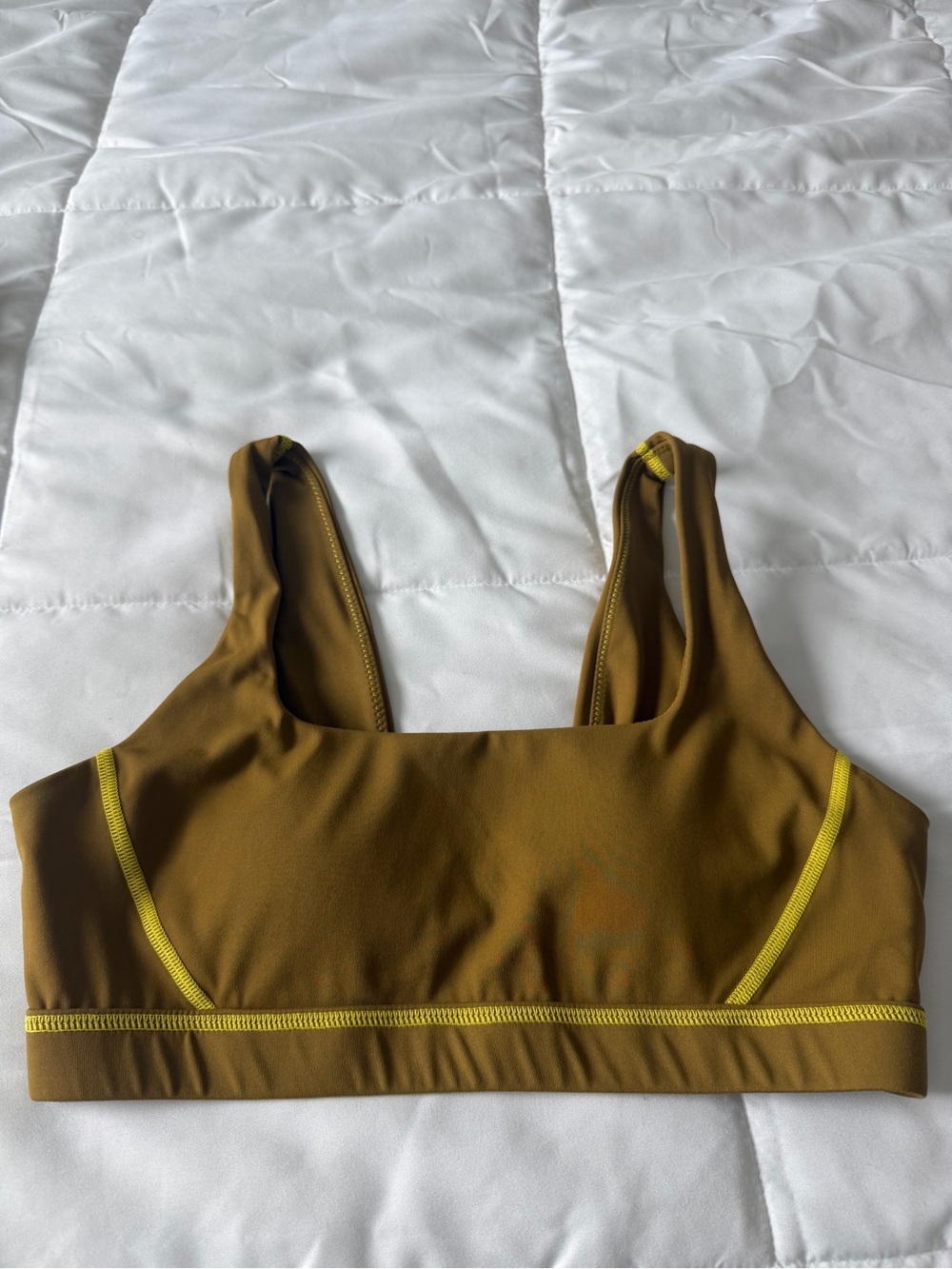 Offline Brown Sports Bra with Yellow Trim